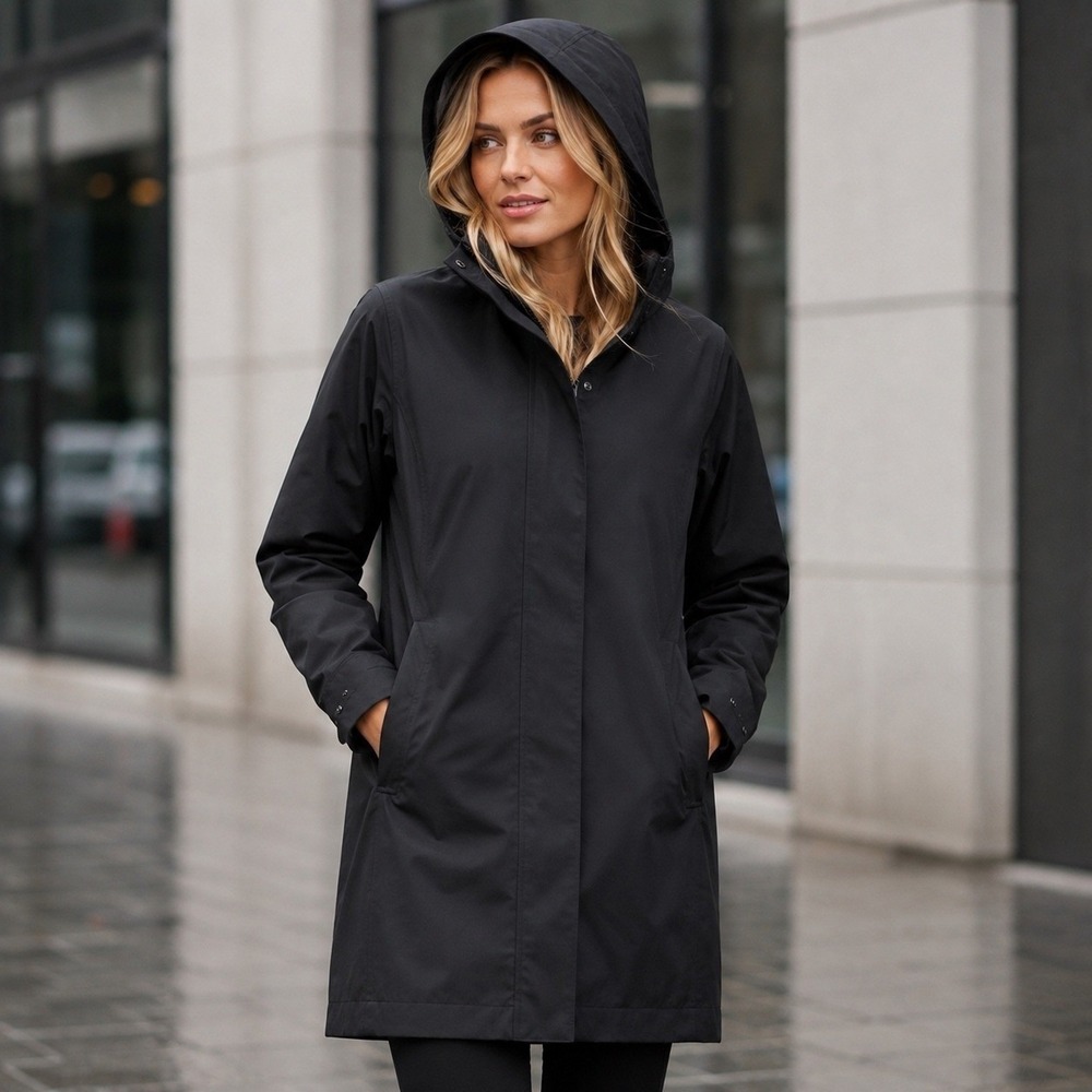 Athleta Black Hooded Trench Coat
